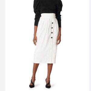 Carolina Herrera Tan High-Waist Midi Skirt with Black Button Detail